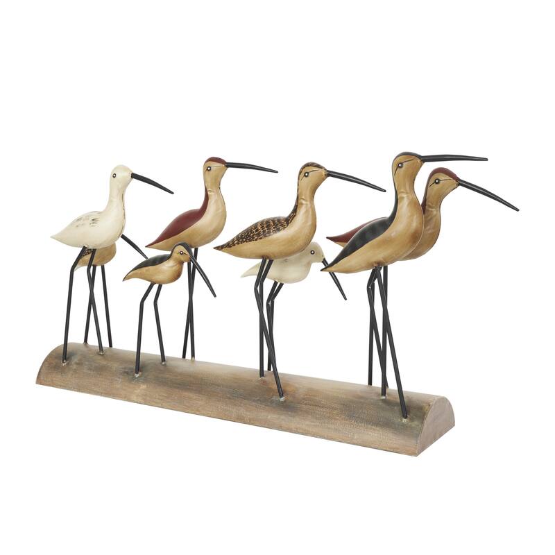 Wood Bird Decorative Sculpture with Red Accents and Log Base - Brown - Roche River Decor