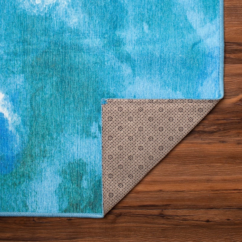 My Magic Carpet Machine Washable Rug Watercolor Aqua Blue