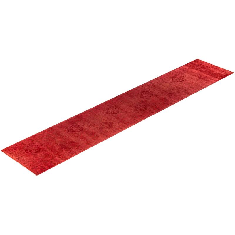 Overdyed One-of-a-Kind Hand-Knotted Area Rug - Red - 2' 6" x 13' 9"