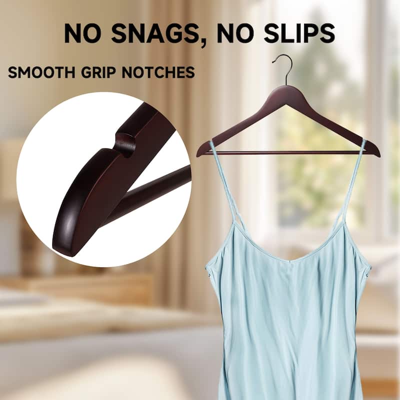 BP4U Premium Solid Wood Hangers with Non-Slip Trouser Bar, Heavy-Duty Suit Coat Wooden Hangers for Jackets, Shirts, and Dresses