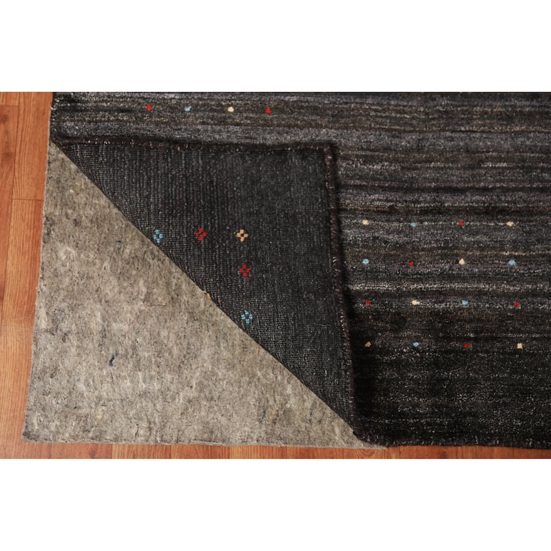 Charcoal Tribal Gabbeh Indian Area Rug Handmade Wool Carpet - 9'1" x 12'1"