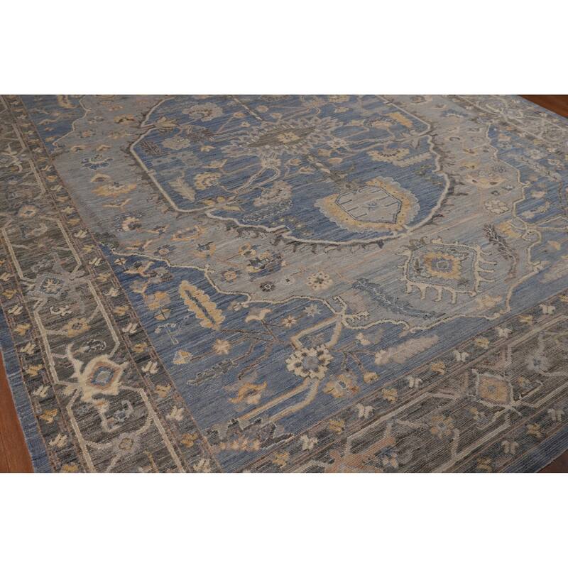 Transitional Blue Oushak Turkish Area Rug Handmade Wool Carpet - 9'2"x 11'10"