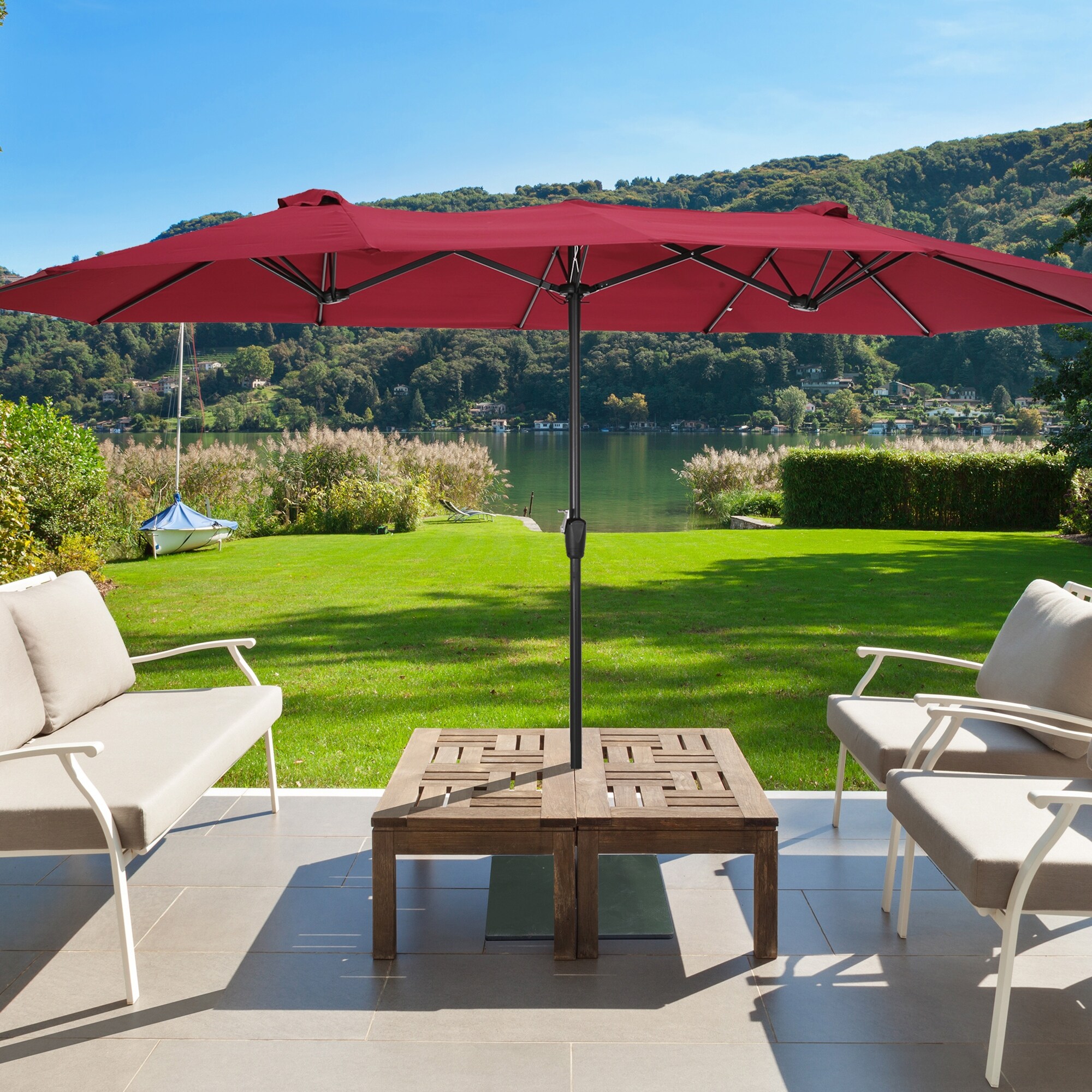 lowes outside patio table with umbrella for schools SERWALL 8-Pc HDPE Dining Set, 1 Table, 1 & 6 Chairs, Black Umbrella Hole Best Choice Products Kids Wooden