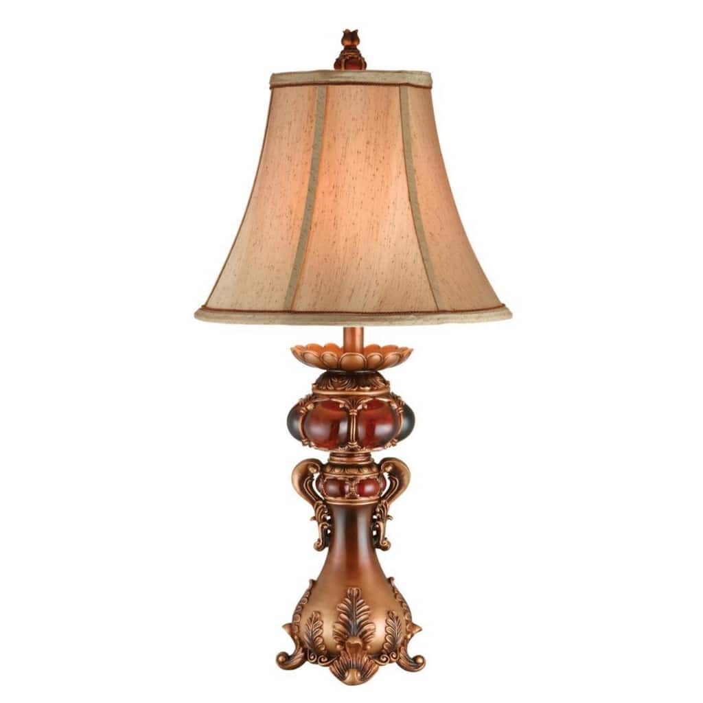 Brown Metal Urn Table Lamp with Drum Fabric Shade 3 Way Switch - 17” x 17” x 31” (D x W x H)