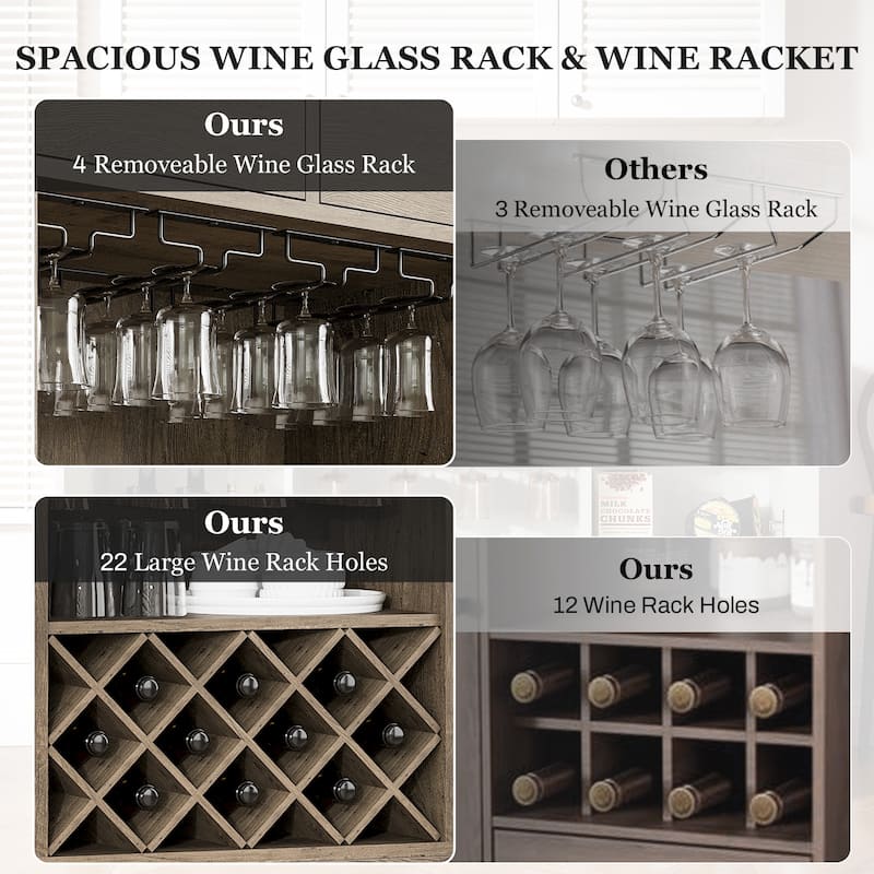 55'' Farmhouse Wine Bar Cabinet with Hutch & 10 Wink Racks