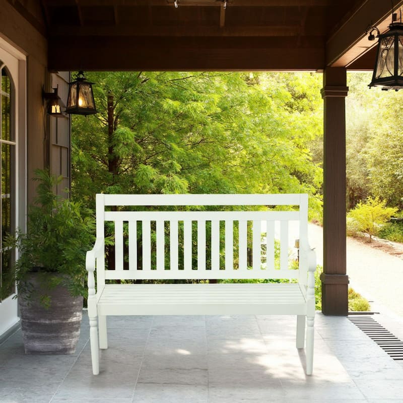 Slatted Outdoor Patio Wooden Bench - 45.5" - White