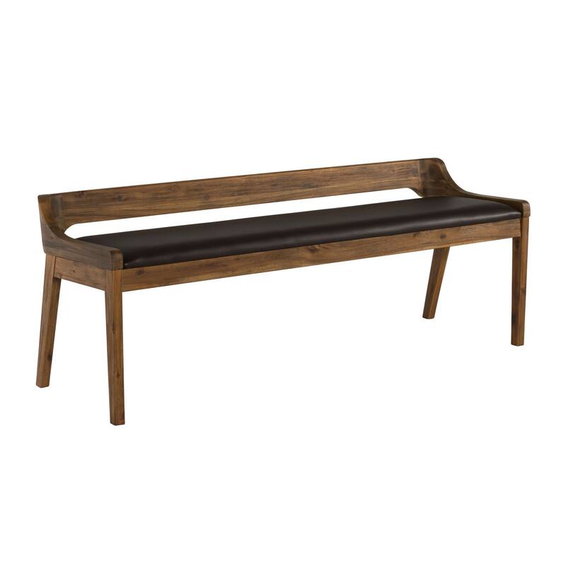 Wooden Sleek Panel Back Dining Bench with Leatherette Seat, Brown