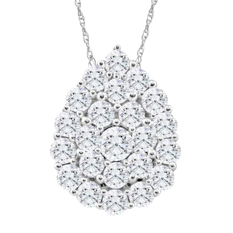Bliss Diamond 2Ct TW Real Diamond Tear Drop Pendant White Gold 18" Women's Necklace - White - 18 Inch