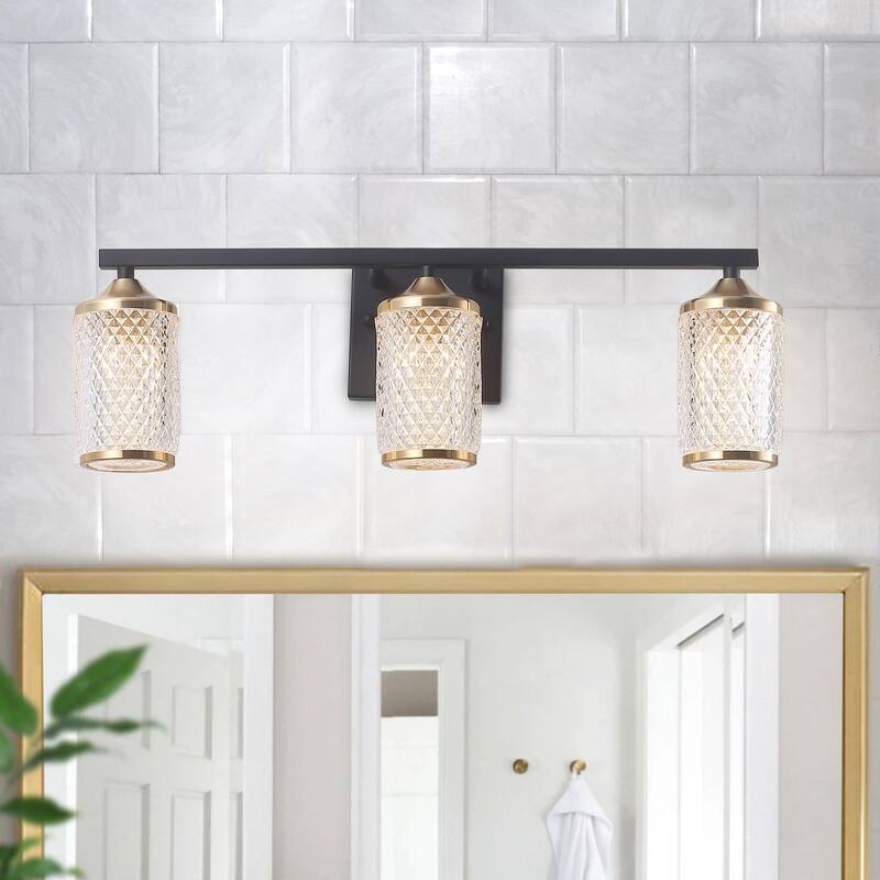 Modern Gold 3-Light Bathroom Vanity Light with Textured Glass Shade