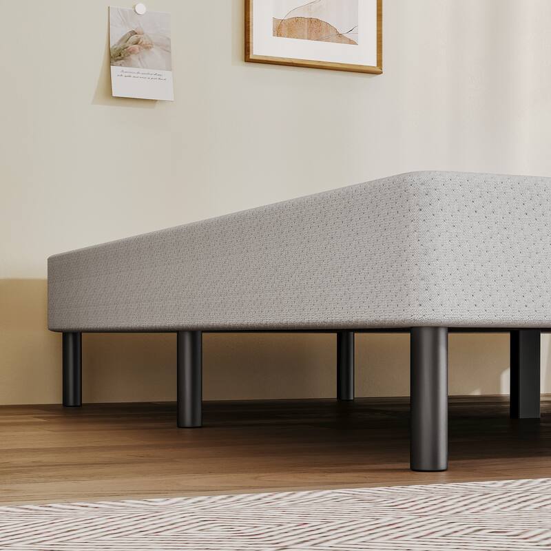 14" High Legs Included Metal Box Spring With Frabric Cover, Sturdy Mattress Foundation, Easy Assembly