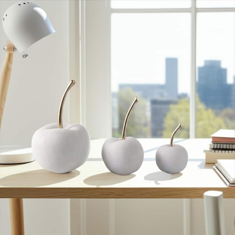 Polyresin Decorative Object Cherry Sculptures (Set of 3) - 8/5" White - 5.25" x 5.25" x 8"