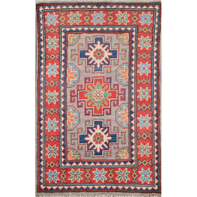 Geometric Kazak Oriental Accent Rug Handmade Wool Carpet - 2'0"x 3'1"