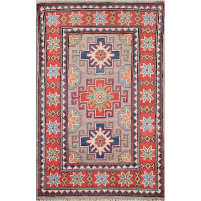 Geometric Kazak Oriental Accent Rug Handmade Wool Carpet - 2'0"x 3'1"