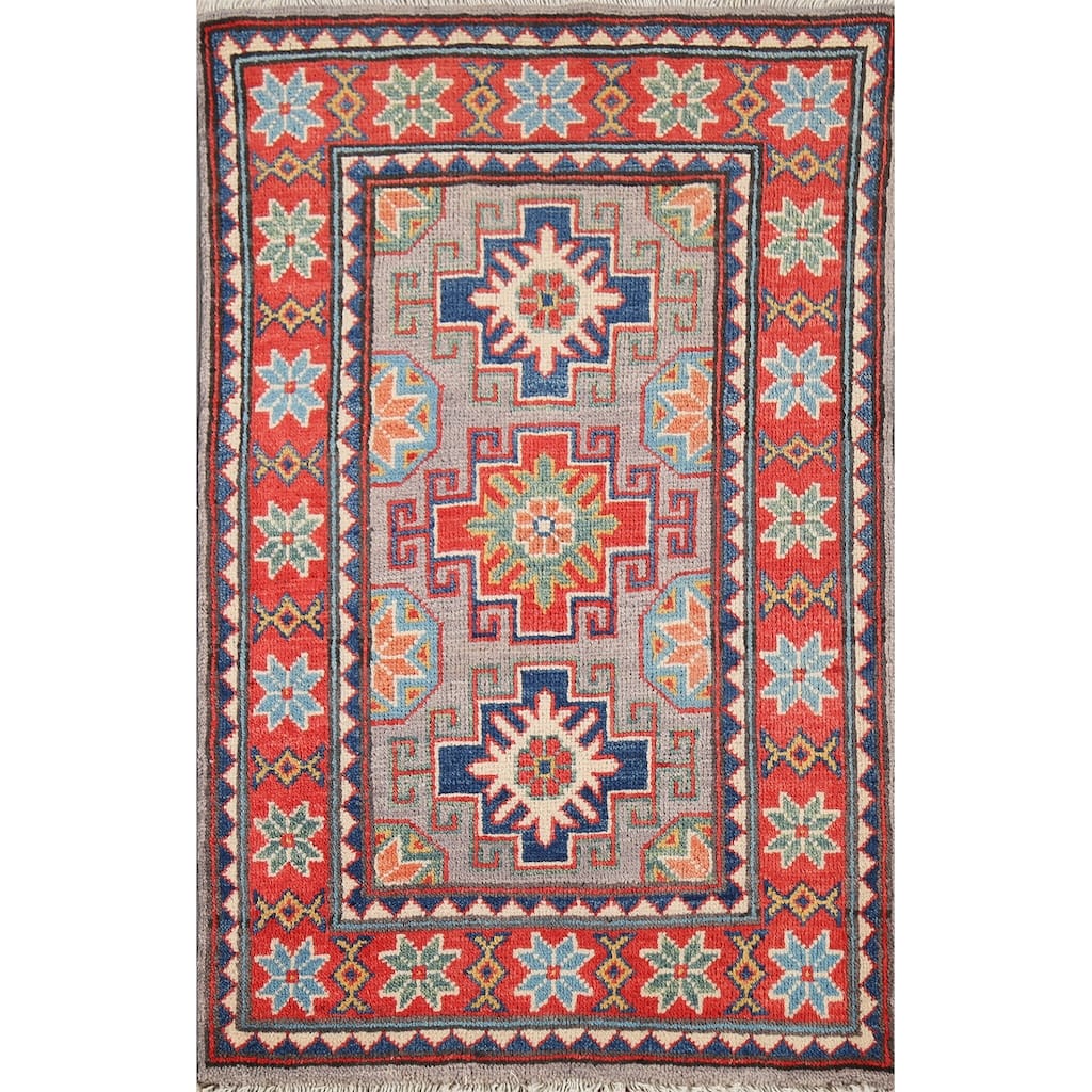 Geometric Kazak Oriental Accent Rug Handmade Wool Carpet - 2'0"x 3'1"