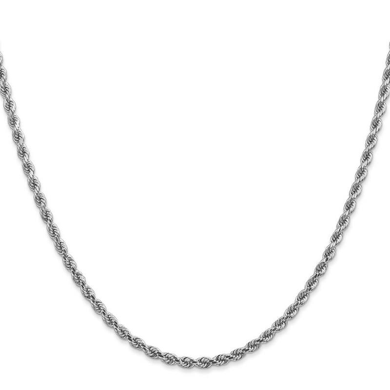 Curata 14k White Gold Solid 2.9mm Sparkle Cut Rope Chain Anklet 9 Inch