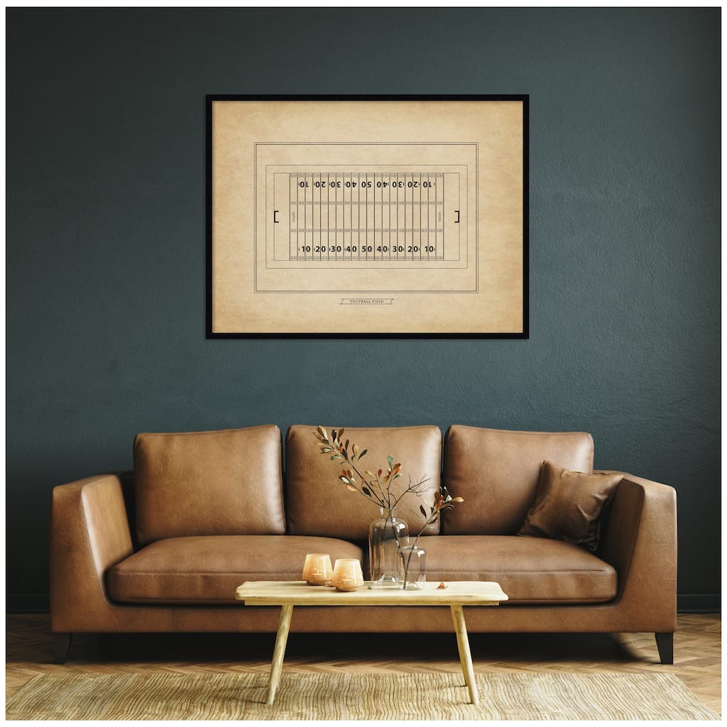 Kate and Laurel Vintage Sports Football Field Diagram Horizontal by The Creative Bunch Studio Framed Wall Art Print