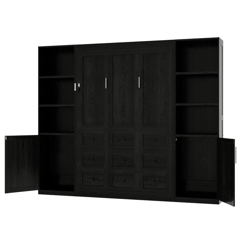Roomfitters Queen Size Murphy Wall Bed with Shelves and Cabinets, Space Saving