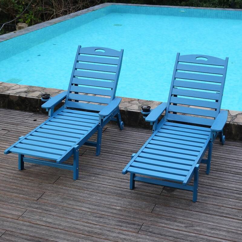 HDPE Chaise Lounge Chair Outdoor, Pool Lounge Chairs with 4-Position Adjustable Backrest, Supports Up to 400 LBS