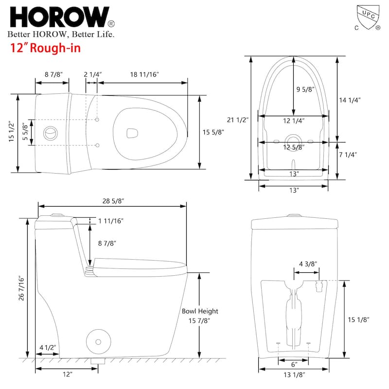 HOROW 1 Piece Dual Flush Elongated Toilet White 0.8 1.28 GPF Seat Included - N/A