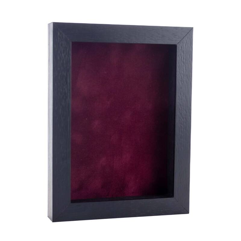 8x12 Shadow Box Frame Textured Black Wood Includes a Dark Berry Real Suede Texture Acid-Free Backing Board - Holds 8x12 Photo