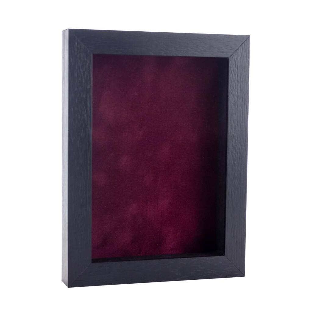 8x12 Shadow Box Frame Textured Black Wood Includes a Dark Berry Real Suede Texture Acid-Free Backing Board