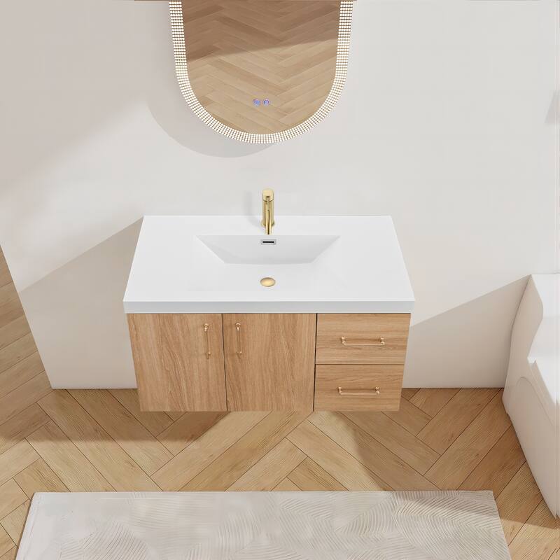 StellarArc 36 in Wall Mounted Single Sink Bathroom Vanity with Integral Sink Top