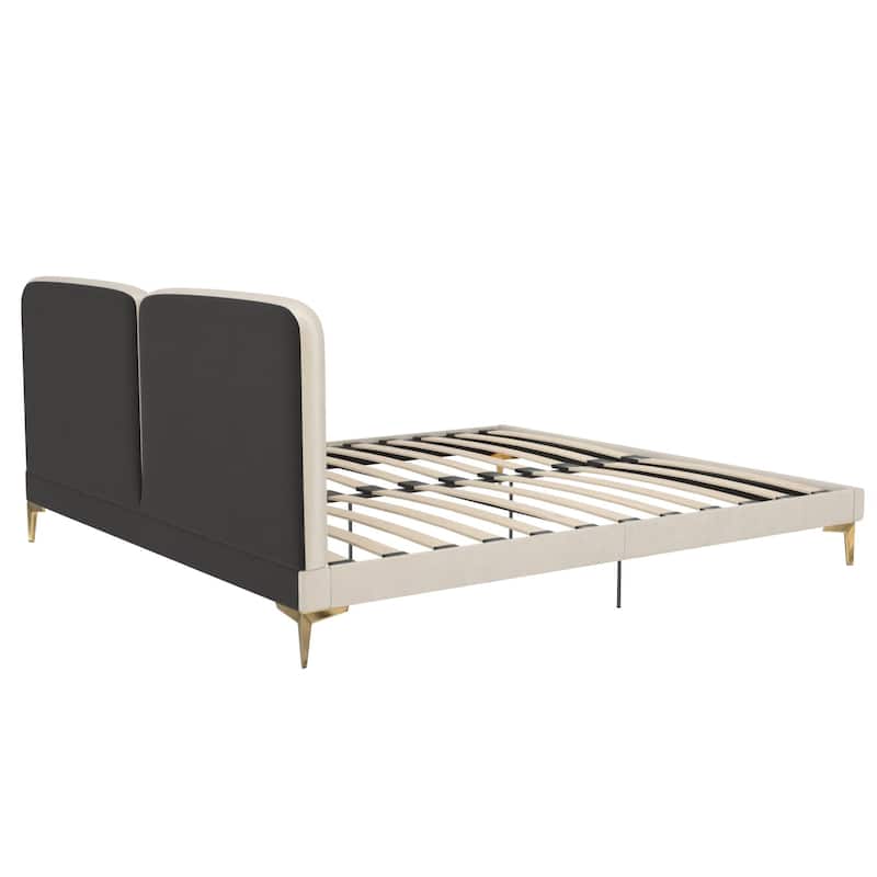Velvet Upholstered King Size Bed with Gold-Plated Legs
