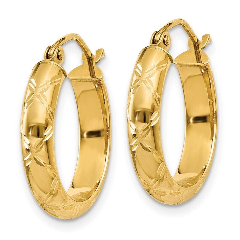 Curata 14k Yellow Gold Sparkle Cut Polished 13x3mm Hoop Earrings