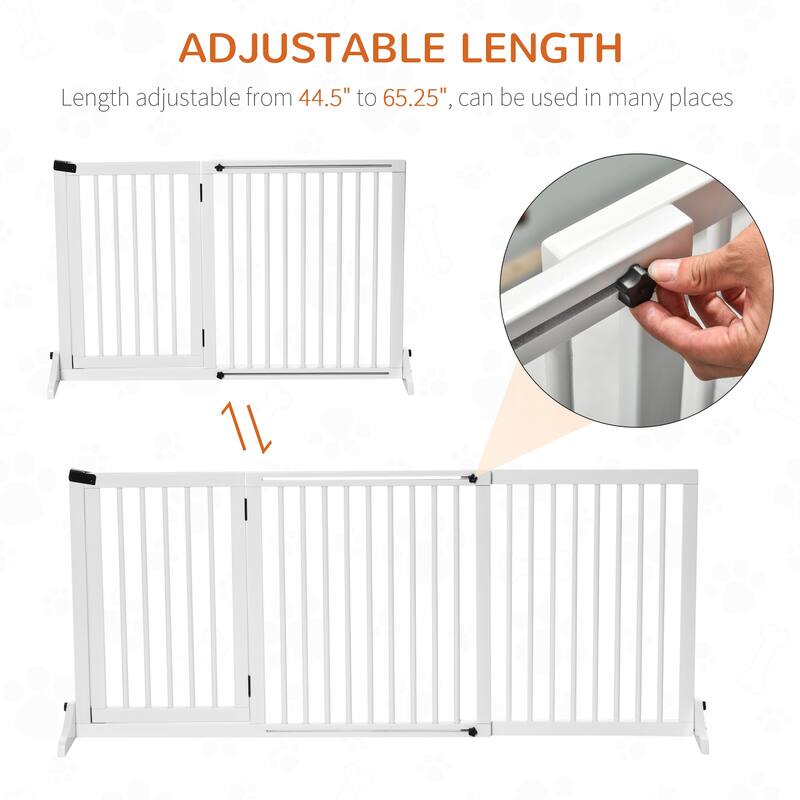 White Pine Wood Adjustable Dog Gate with Door and Safety Catch - 44.5"-65.25" L x 14.25" W x 28" H