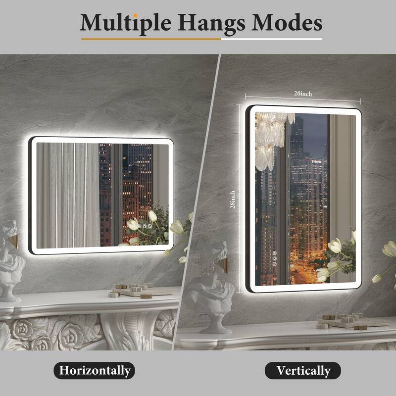 QuivaraView Luxury Aluminum Black Micro-arc Framed bathroom Vanity Wall Mounted LED lighted Mirror