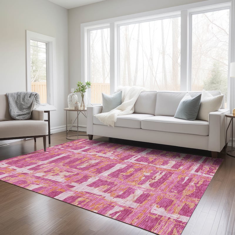 Machine Washable Indoor/ Outdoor Chantille Contemporary Abstract Rug