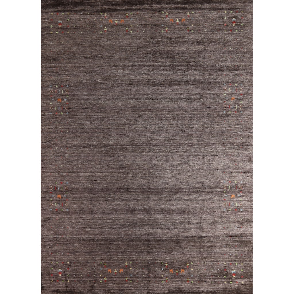 Hand Knotted Oriental 100% Wool Carpet Tribal Tribal Brown Gabbeh Area Rug - 9' 11'' X 7' 11''