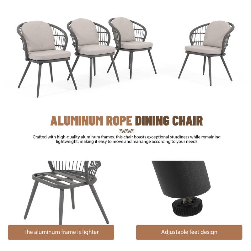 Piece Rope-Woven Aluminum Outdoor Dining Set with Ceramic Tabletop Round Table