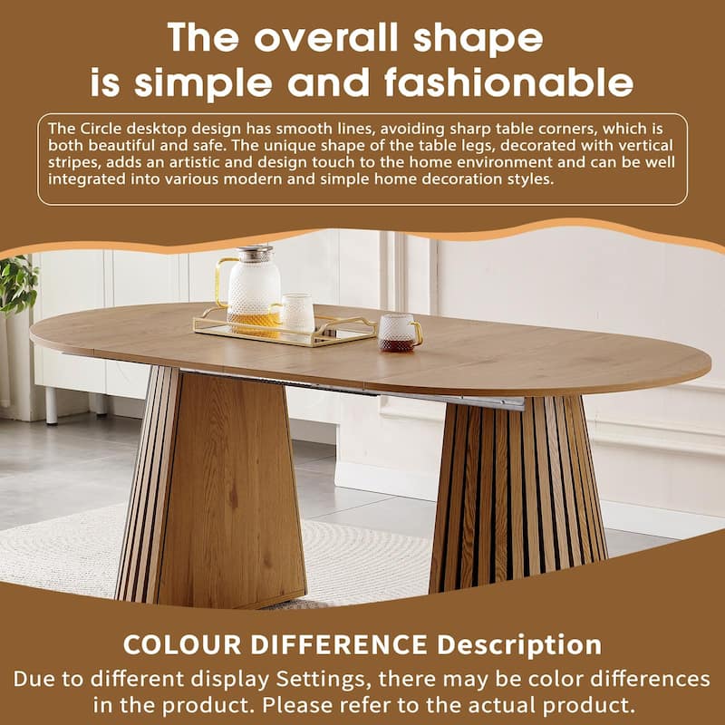 Wooden Dining Table, Flexible and Extendable, Multi-functional and Space-saving, Fashionable Oval Design and Slatted Table Legs
