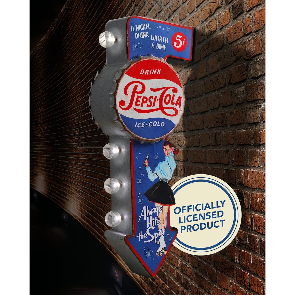 Pepsi-Cola Vintage Double-Sided LED Bottle Plaque 25" Retro Soda Light Up Wall Decor for Bar Garage Game Room Man Cave