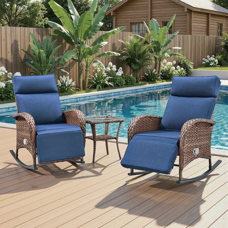 Meyreso Wicker Rocking Reclining Chaise Lounge with Adjustable Backrest & Footrest