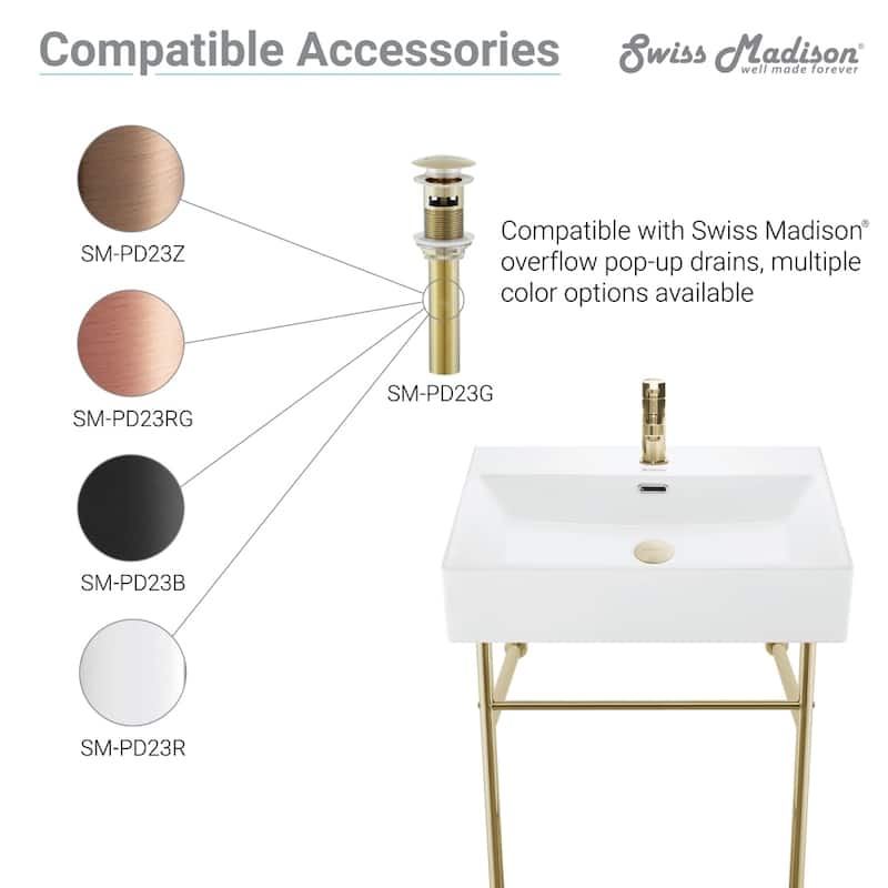 Claire Ceramic Console Sink White Basin Gold Legs