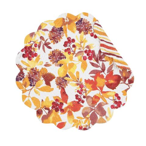 Cordelia Round Quilted Fall Leaves Watercolor Placemat Set of 6 - Set of 6