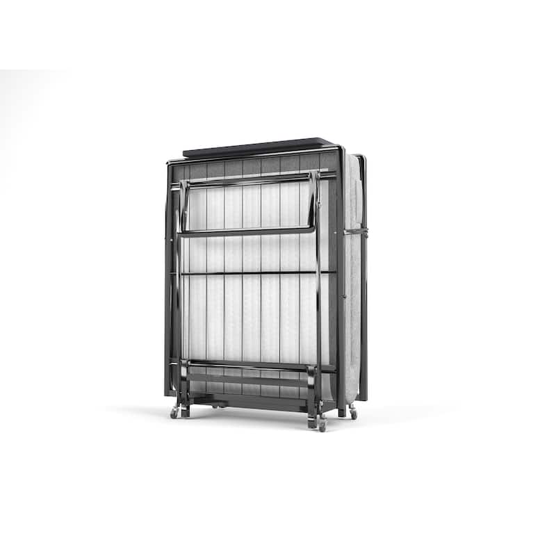 Metal Folding Bed Frame with Foam Mattress of Pockets, Easy Storage and Movable with 4 Castors