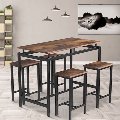5-piece Dining Table Set,Modern Industrial Style