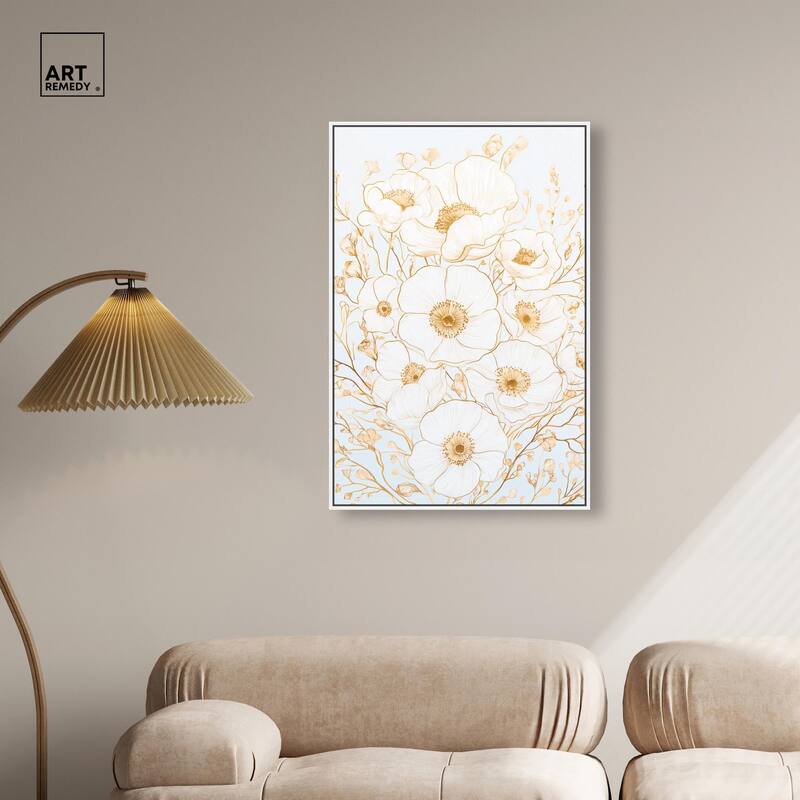White and Gold Poppies II Canvas by Art Remedy