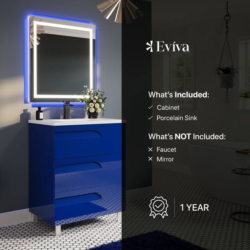 Eviva Joy 28"W Bath Vanity with Porcelain Top & Integrated Sink