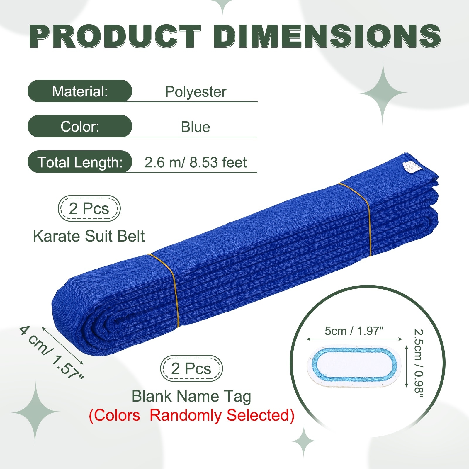 Karate Belt, Martial Arts Ranking Belts with Name Tag Solid Cotton Double-Layered Core Long Soft Uniform Training