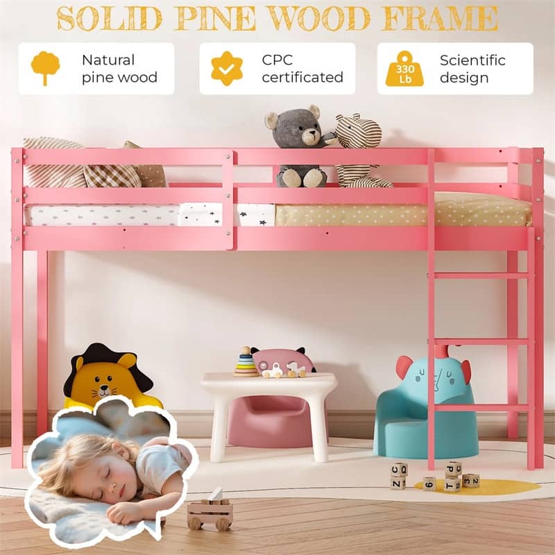 Solid Wood Toddler Platforms Loft Bed Twin Size With Stairs