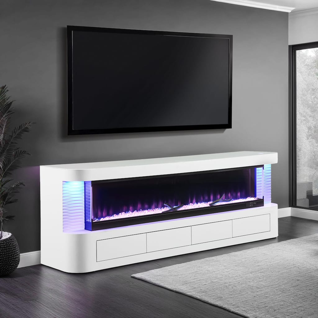 Furniture of America Hansley Modern White 71-inch Electric Fireplace TV Stand with Bluetooth
