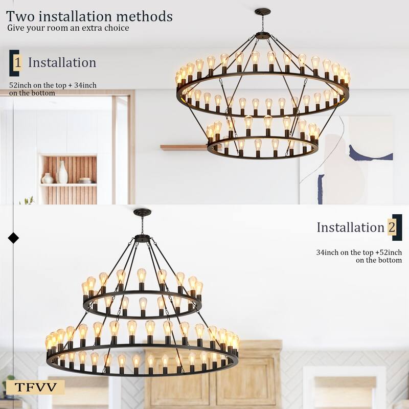 Industrial Style High Ceiling Pendant Extra Large Wagon Wheel Chandelier, Adjustable Chain, for Dining Rooms Living Rooms