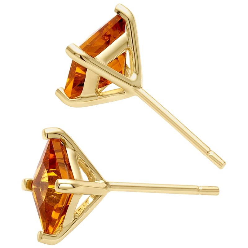 14k Yellow Gold Citrine Stud Earrings 1.86 ct Princess Shape