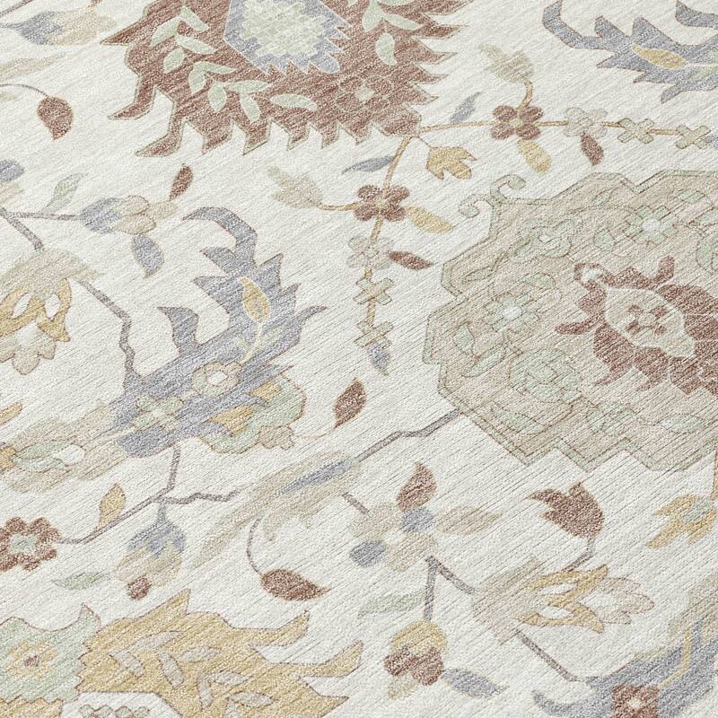 Machine Washable Indoor/ Outdoor Traditional Kashan Chantille Rug
