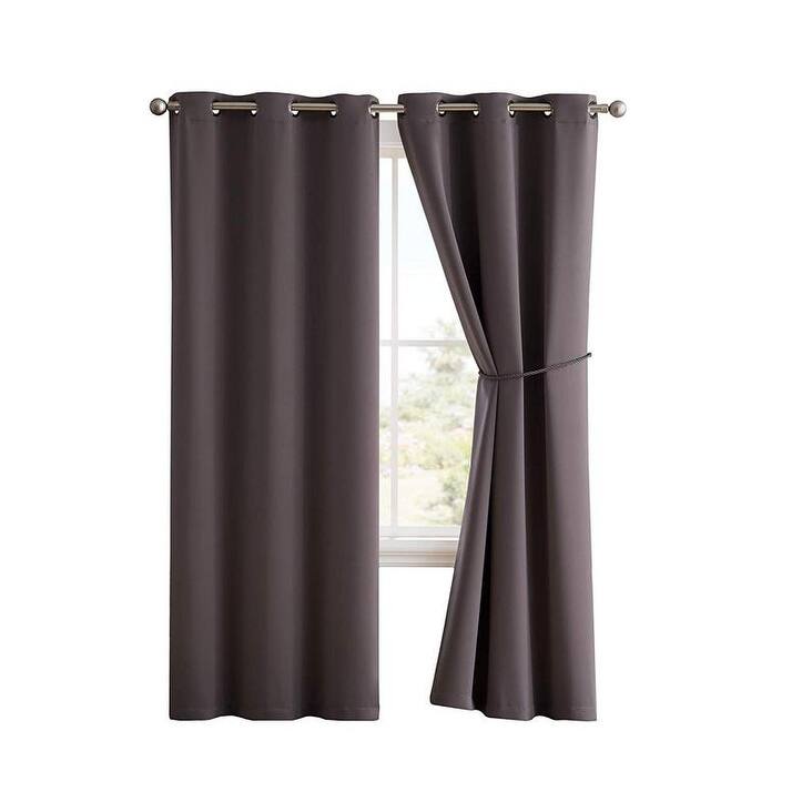 Home Sweet Home Dream Thermal Insulated Blackout Curtain Panels with Tie-Backs - 38" W x 96" L - Charcoal