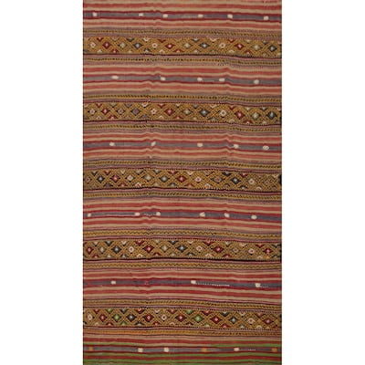Hand Woven Oriental 100% Wool Carpet Southwestern Tribal Multi-Colored Kilim Area Rug - 9' 4'' X 5' 6''